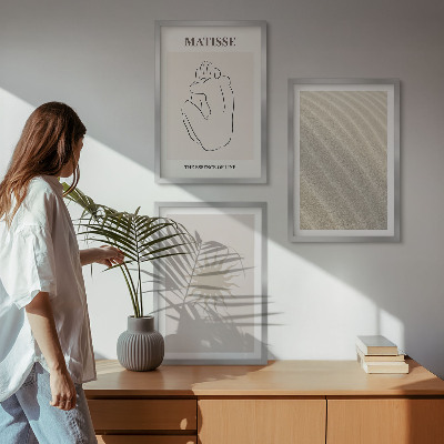 Bilder-3er-set mit rahmen Minimalistische Sandlinien Sonne