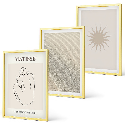 Bilder-3er-set mit rahmen Minimalistische Sandlinien Sonne