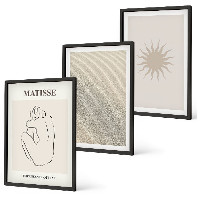Bilder-3er-set mit rahmen Minimalistische Sandlinien Sonne