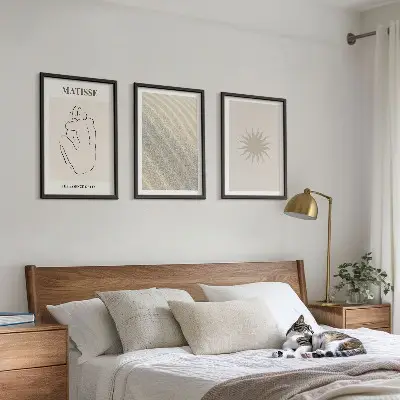 Minimalistische Sandlinien Sonne 3er-Set Bilder mit Rahmen
