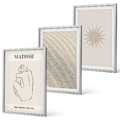 Bilder-3er-set mit rahmen Minimalistische Sandlinien Sonne