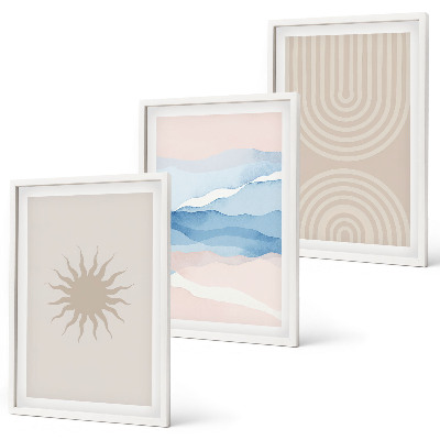 Gerahmtes bilderset Sonnenwellen abstrakte Linien Pastell