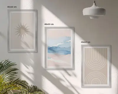 Gerahmtes Bilderset abstrakte Sonnenwellen mit pastellfarbenen Linien