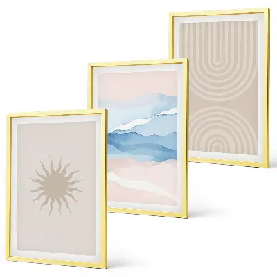 Gerahmtes Bilderset abstrakte Sonnenwellen mit pastellfarbenen Linien