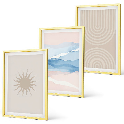 Gerahmtes bilderset Sonnenwellen abstrakte Linien Pastell