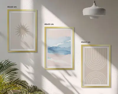 Gerahmtes Bilderset abstrakte Sonnenwellen mit pastellfarbenen Linien