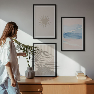 Gerahmtes bilderset Sonnenwellen abstrakte Linien Pastell