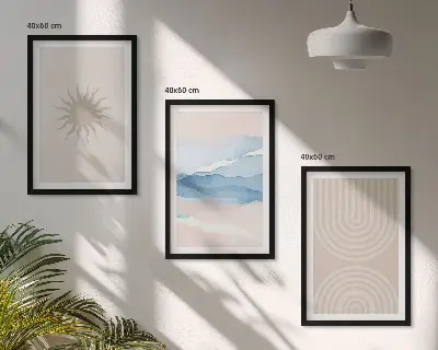 Gerahmtes Bilderset abstrakte Sonnenwellen mit pastellfarbenen Linien