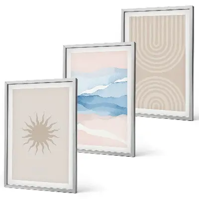 Gerahmtes Bilderset abstrakte Sonnenwellen mit pastellfarbenen Linien