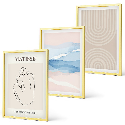 Bilder-3er-set mit rahmen Linien, Wellen, pastellfarbener Minimalismus