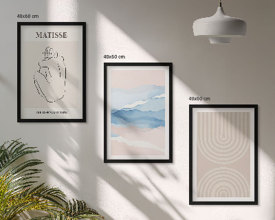 Bilder-3er-set mit rahmen Linien, Wellen, pastellfarbener Minimalismus