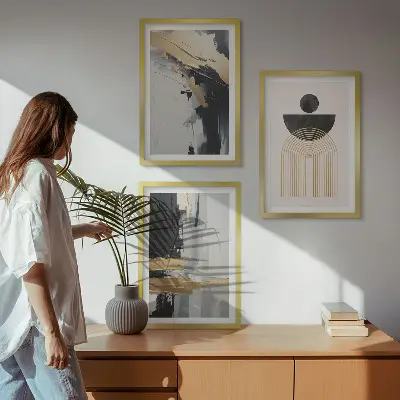 Abstrakte Geometrie Eleganz 3er-Set Wandbilder mit Rahmen