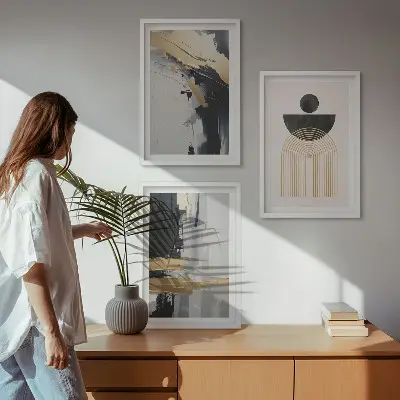 Abstrakte Geometrie Eleganz 3er-Set Wandbilder mit Rahmen