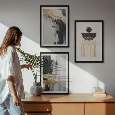 Abstrakte Geometrie Eleganz 3er-Set Wandbilder mit Rahmen