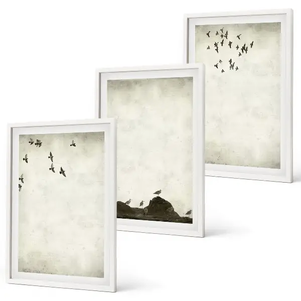 Fliegende Vögel Minimalismus 3er-Set Bilder mit Rahmen
