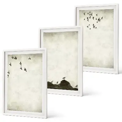 Fliegende Vögel Minimalismus 3er-Set Bilder mit Rahmen