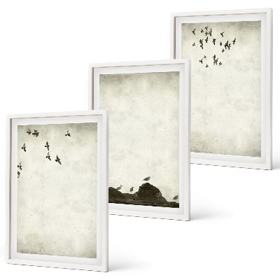 Bilder-3er-set mit rahmen Fliegende Vögel Minimalismus