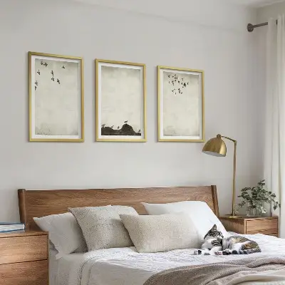 Fliegende Vögel Minimalismus 3er-Set Bilder mit Rahmen