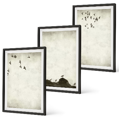 Bilder-3er-set mit rahmen Fliegende Vögel Minimalismus