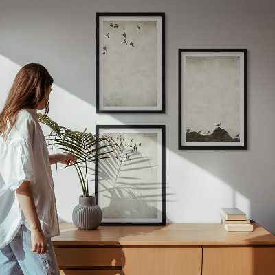 Bilder-3er-set mit rahmen Fliegende Vögel Minimalismus