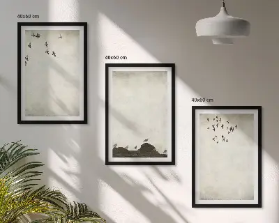 Fliegende Vögel Minimalismus 3er-Set Bilder mit Rahmen