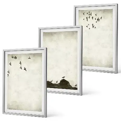Fliegende Vögel Minimalismus 3er-Set Bilder mit Rahmen