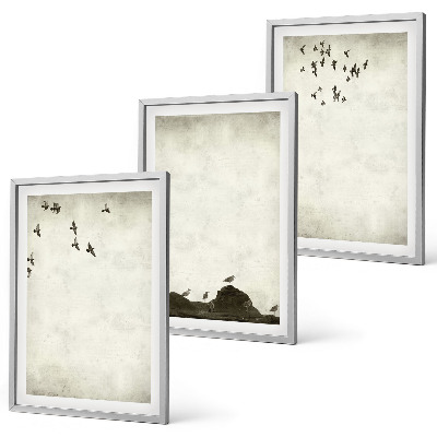 Bilder-3er-set mit rahmen Fliegende Vögel Minimalismus