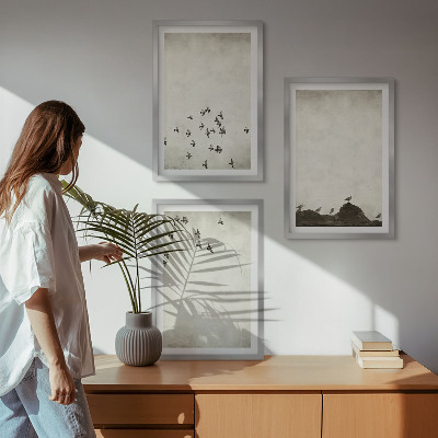 Gerahmtes bilderset Vögel im Flug, minimalistischer Stil