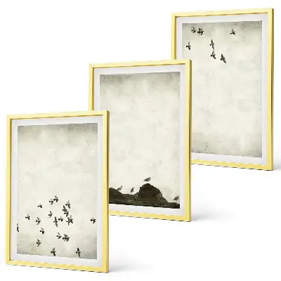 Gerahmtes Bilderset Vögel im Flug im minimalistischen Stil