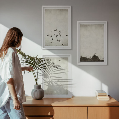 Gerahmtes bilderset Vögel im Flug, minimalistischer Stil