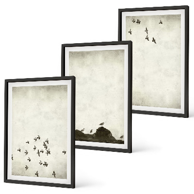 Gerahmtes bilderset Vögel im Flug, minimalistischer Stil