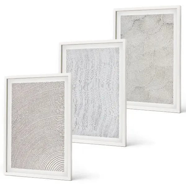 Wandbilder 3er-Set mit Rahmen mit dem Motiv Sandmuster geometrische Strukturen