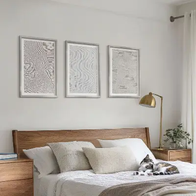 Wandbilder 3er-Set mit Rahmen mit dem Motiv Sandmuster geometrische Strukturen