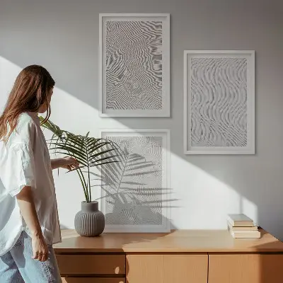 Wandbilder 3er-Set mit Rahmen mit dem Motiv Sandmuster geometrische Strukturen