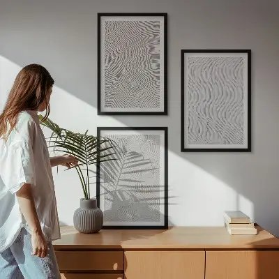 Wandbilder 3er-Set mit Rahmen mit dem Motiv Sandmuster geometrische Strukturen