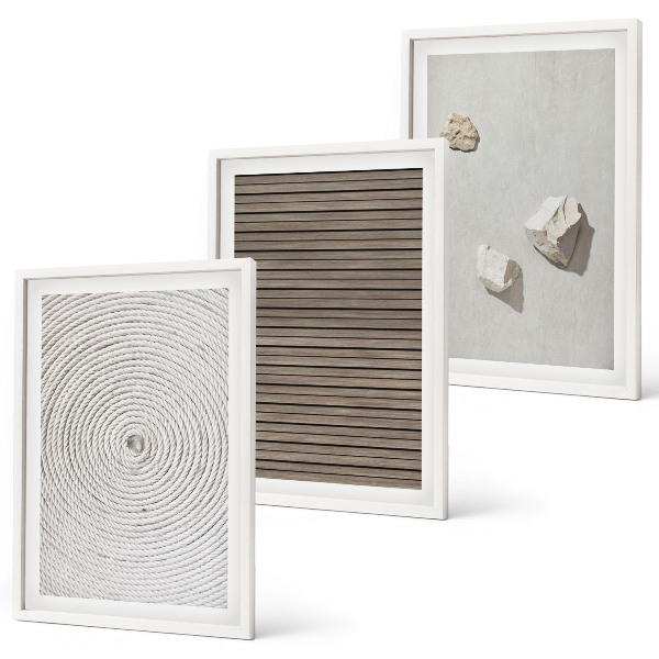 Gerahmtes bilderset Natürliche Texturen Holz Stein