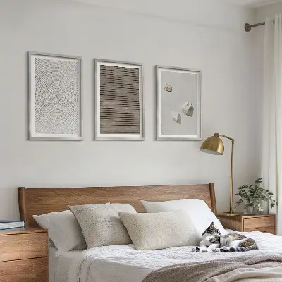 Gerahmtes Bilderset mit natürlichen Texturen von Holz und Stein