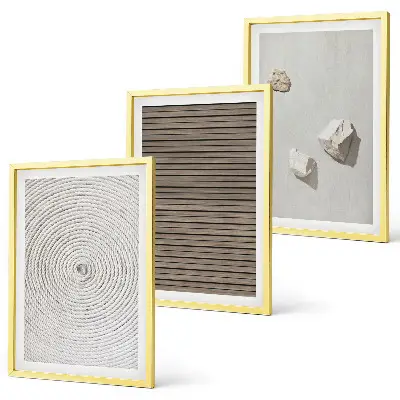 Gerahmtes Bilderset mit natürlichen Texturen von Holz und Stein