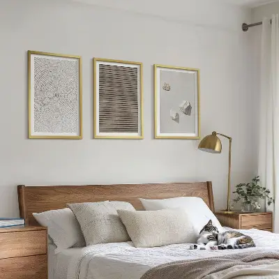 Gerahmtes Bilderset mit natürlichen Texturen von Holz und Stein