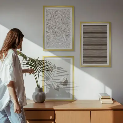 Gerahmtes Bilderset mit natürlichen Texturen von Holz und Stein