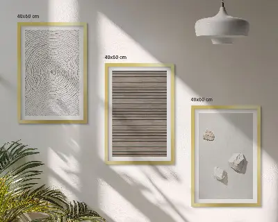 Gerahmtes Bilderset mit natürlichen Texturen von Holz und Stein