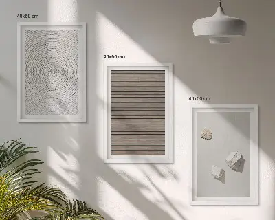 Gerahmtes Bilderset mit natürlichen Texturen von Holz und Stein