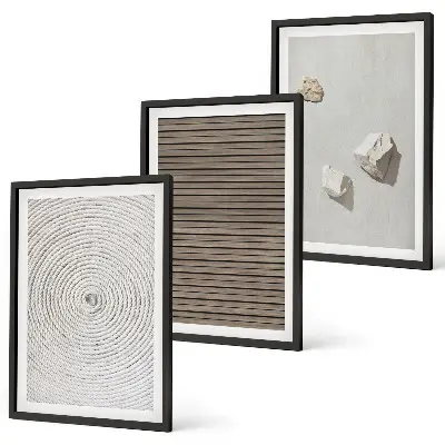 Gerahmtes Bilderset mit natürlichen Texturen von Holz und Stein