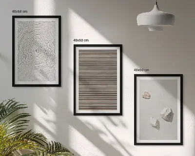 Gerahmtes Bilderset mit natürlichen Texturen von Holz und Stein