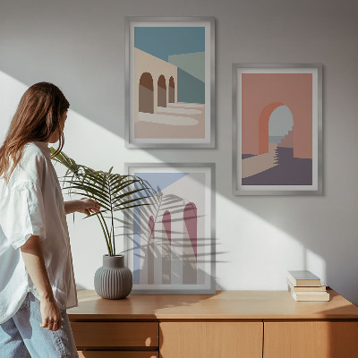 Gerahmtes bilderset Architekturgrafiken in Pastellfarben