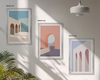 Gerahmtes bilderset Architekturgrafiken in Pastellfarben
