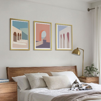 Gerahmtes bilderset Architekturgrafiken in Pastellfarben