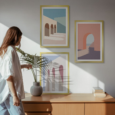 Gerahmtes bilderset Architekturgrafiken in Pastellfarben
