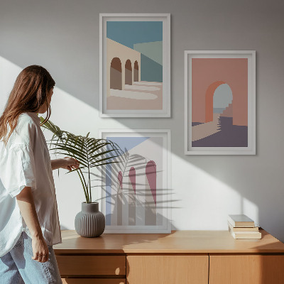 Gerahmtes bilderset Architekturgrafiken in Pastellfarben