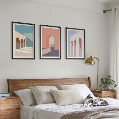 Gerahmtes bilderset Architekturgrafiken in Pastellfarben